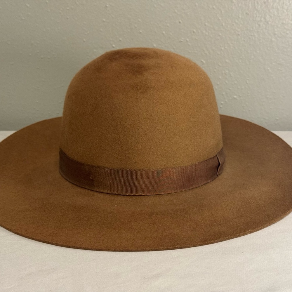 Grace Hats Ladies M/L Wool Wide-Brimmed Fedora Hat, Camel/Dark Tan, Good Condtn